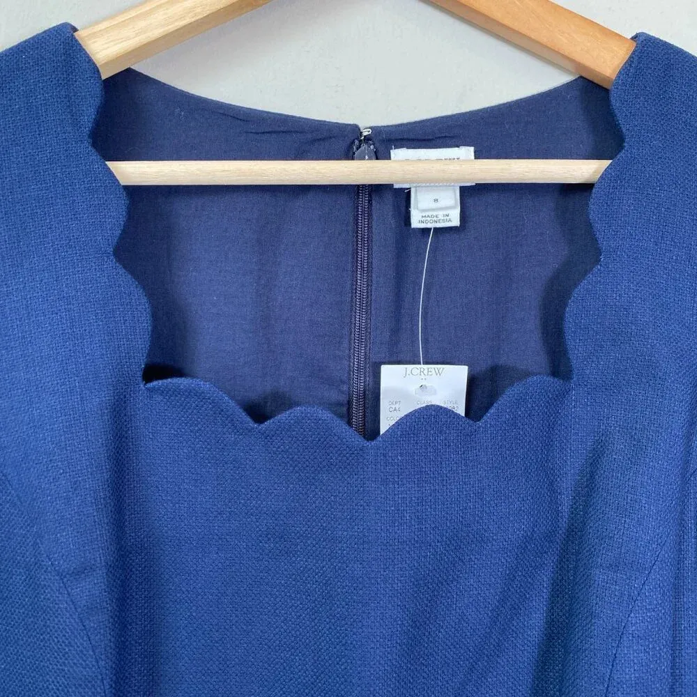 NWT J.Crew Sleeveless Basketweave Scallop-Edge Sheath Dress Women’s 8 Navy Blue - Image 6