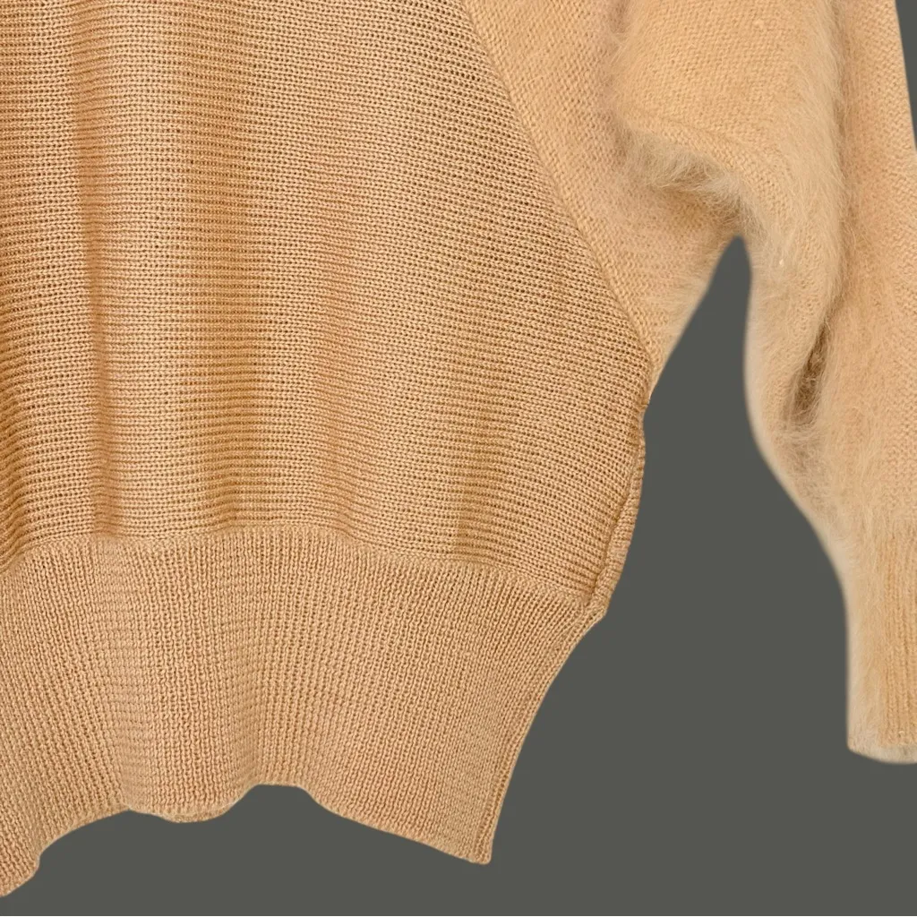French Angora Patchwork Sweater • Silk Panel • Snakeskin Trim • Avant Garde S Tan - Image 14