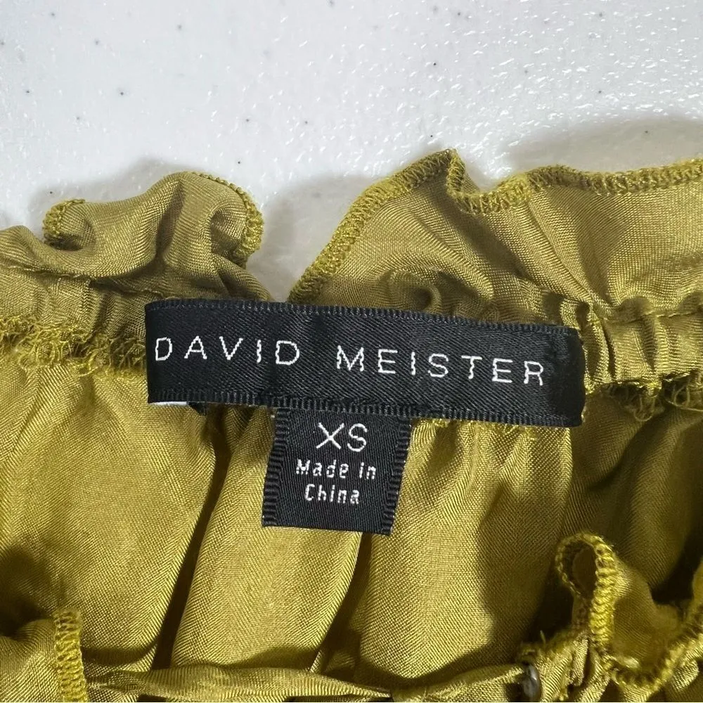 David Meister Chartreuse Embroidered Tunic Top Silk Shift Mini Dress - Image 4