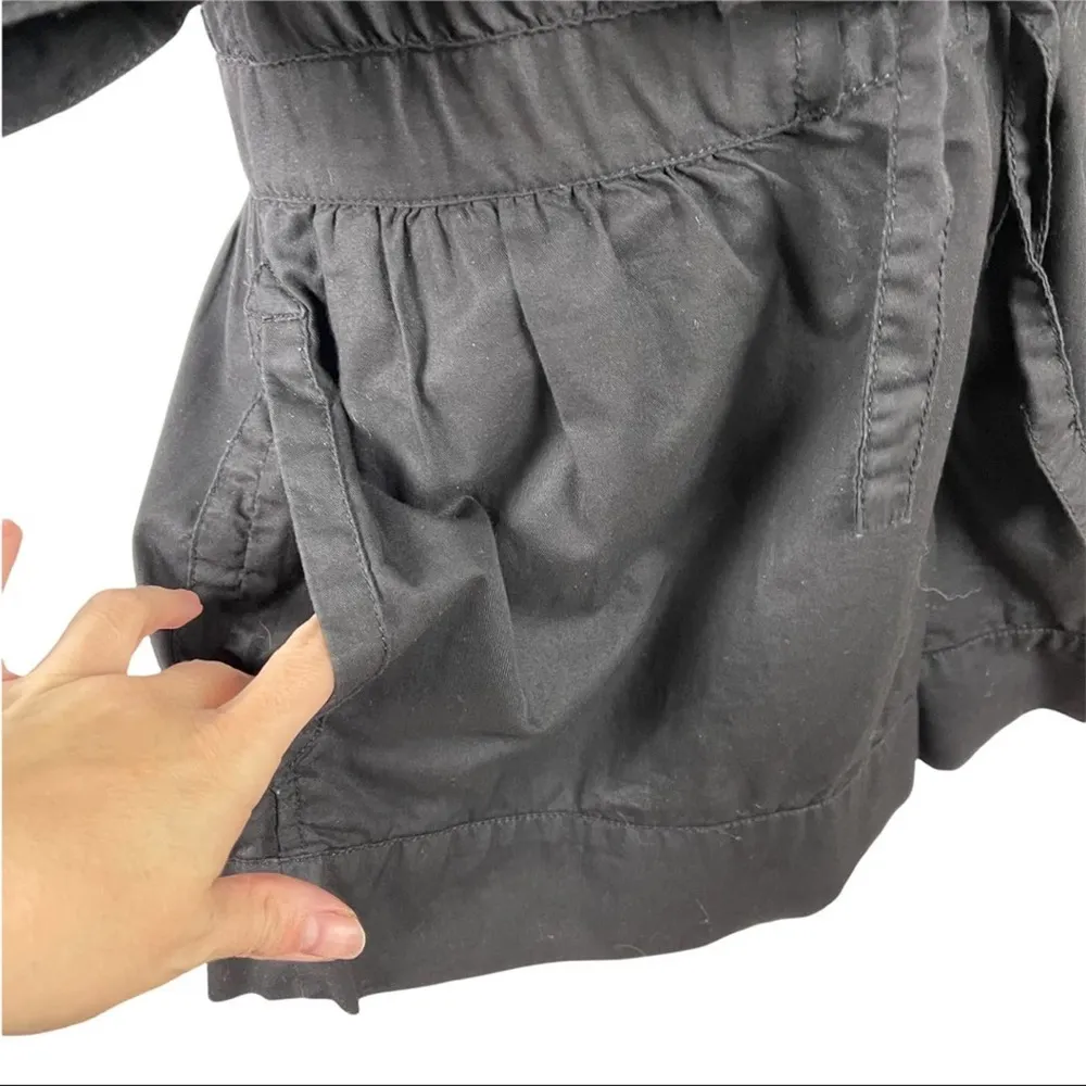 French Connection Black Ruched Belted Button Down Romper 3/4 sleeve Sz 6 Cotton - Image 5