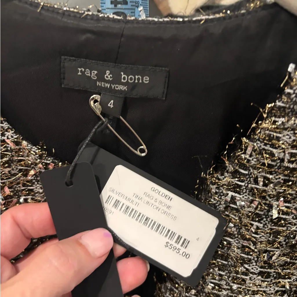 Rag and Bone Tina Linton Dress in Silver Matte - Image 5