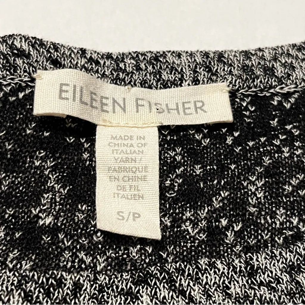 Eileen Fisher Womens Size Small Black Bone Fine‎ Organic Linen Crepe Knit Top - Image 2