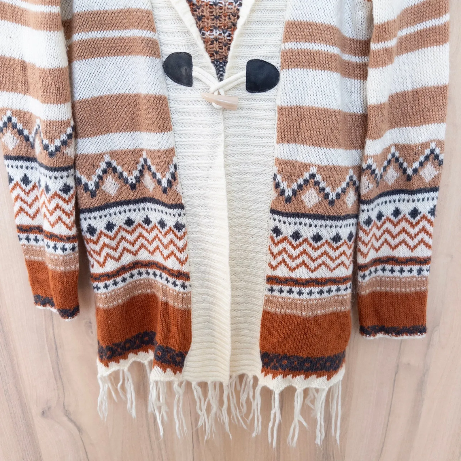 Kirra Womens Southwestern Hooded Cardigan Size S Tribal Bird Print Fringe Boho - Image 3