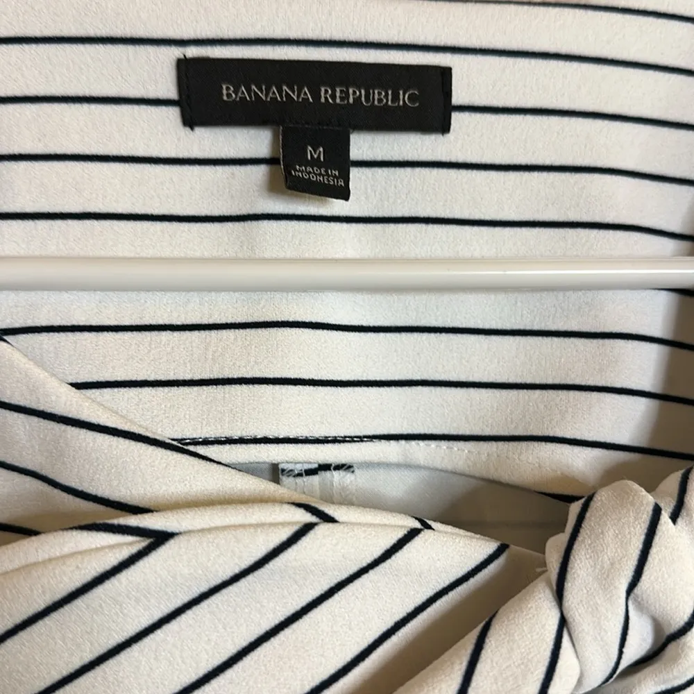 Banana Republic Navy Blue & White Striped Top With Bow - Image 2
