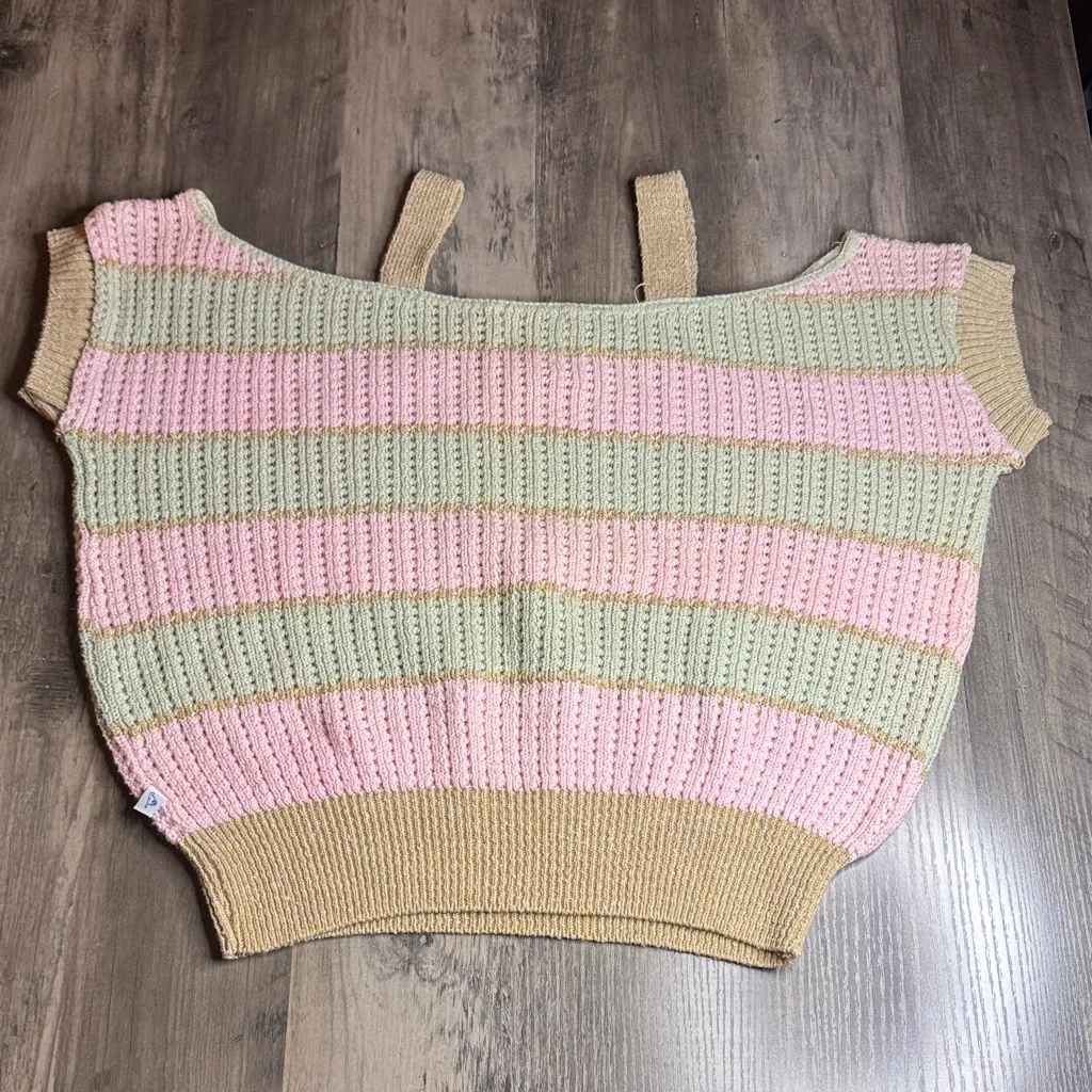 Vintage Wrangler Striped Knit Sweater Top in Pink and Green - Image 4
