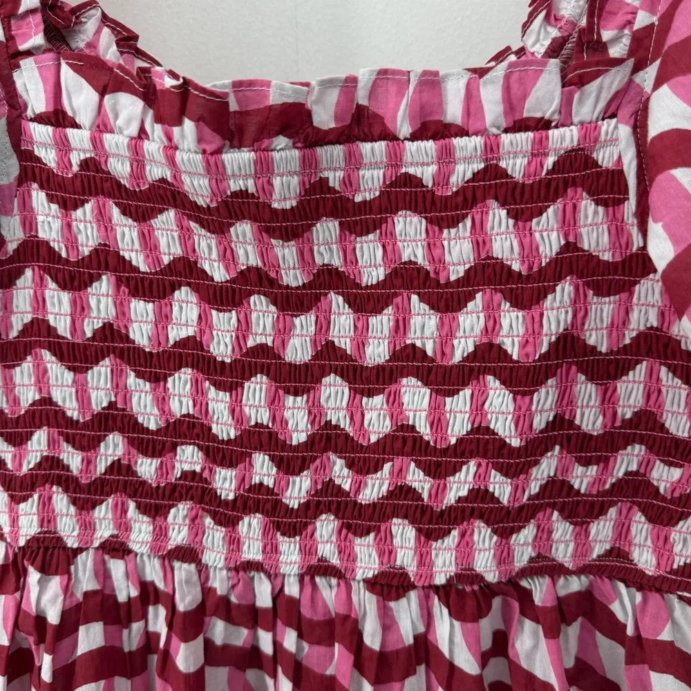 NWT Ophelia & Indigo Delilah Dress XS Red Pink Zigzag Stripe Cotton Resort Smock - Image 11