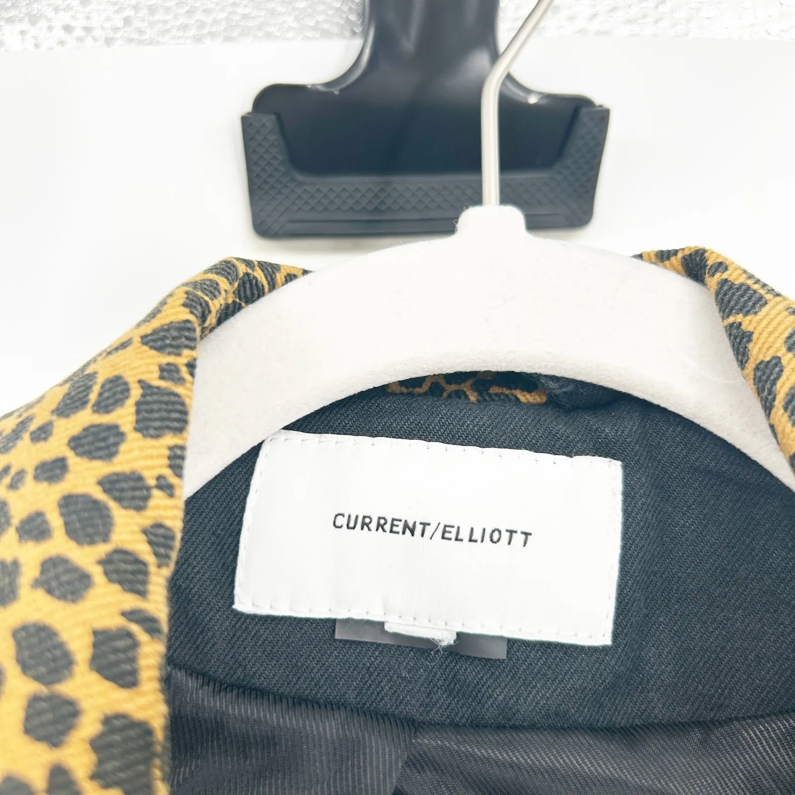 CURRENT/ELLIOTT Womens Leopard Trim Cotton Wool Blend Tailored Calla Blazer - Image 3