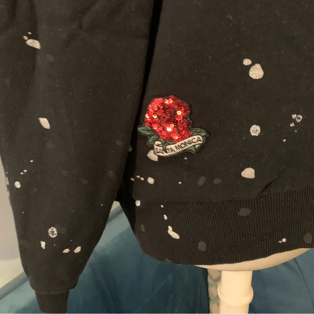 Women's Paint Splatter Sequins Medium Size 8 Sweatshirt  Black Top - Image 3