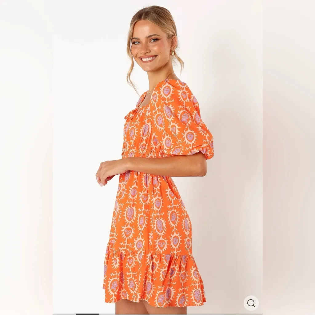 Petal + Pup Size 6 Carmen Off The Shoulder. Orange Print Mini Dress Boho NWT - Image 3