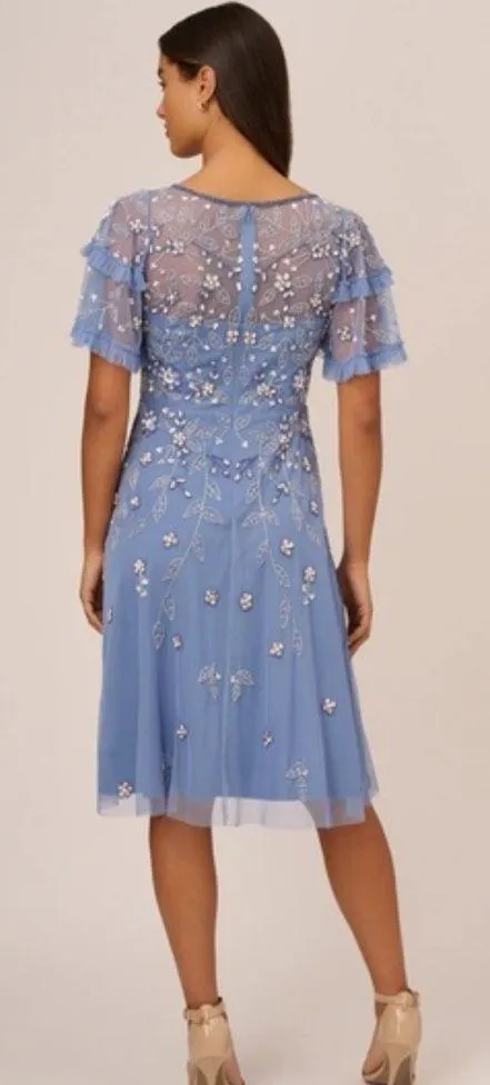 Adrianna Papell Beaded A-Line Midi Dress French Blue 6 - Image 2