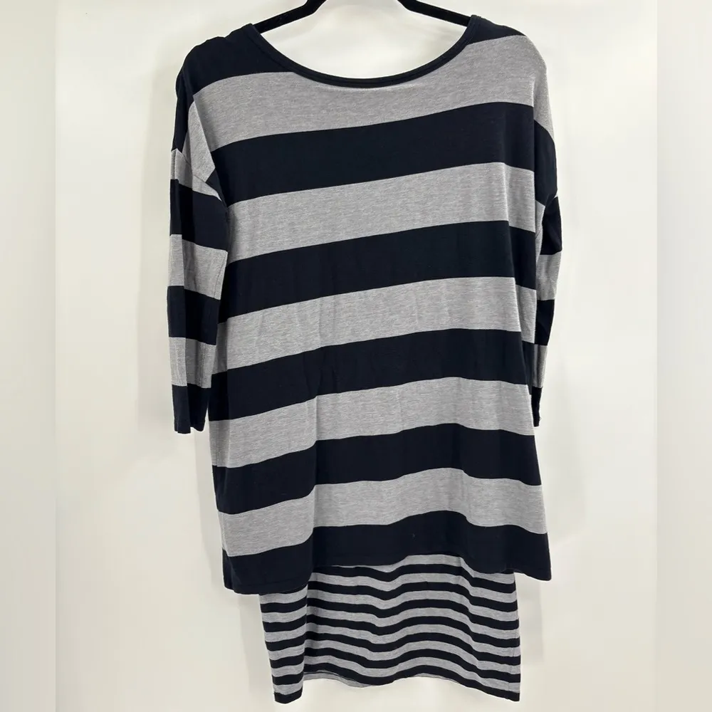 Garnet Hill Top Womens black gray Stripe Layered Scoop Neck Beachy Boho size xs - Image 11
