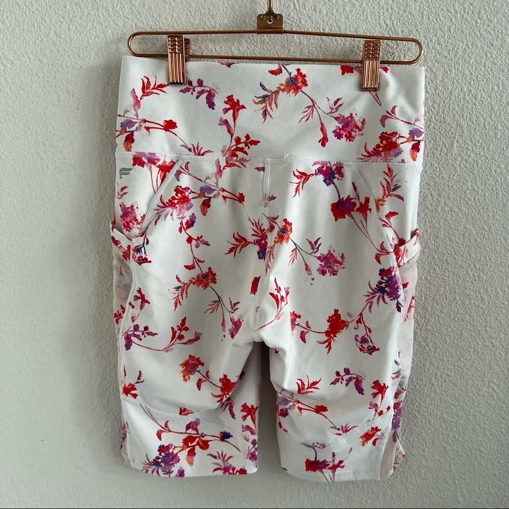 Fabletics Powerhold Floral High Waisted Biker Bike Shorts Neutral Cell Pocket S - Image 11