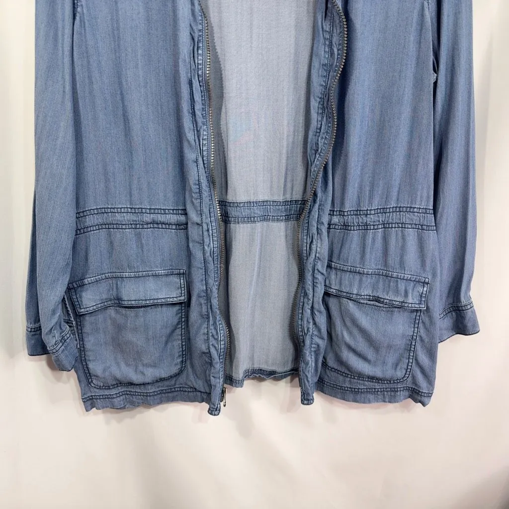 Dressbarn Sunday‎ XL Chambray Jacket Blue Full Zip Lightweight Shacket 739 - Image 4