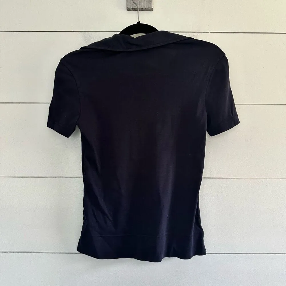 Tory Burch Women’s Extra Small Navy Polo Shirt Logo Buttons - Image 4