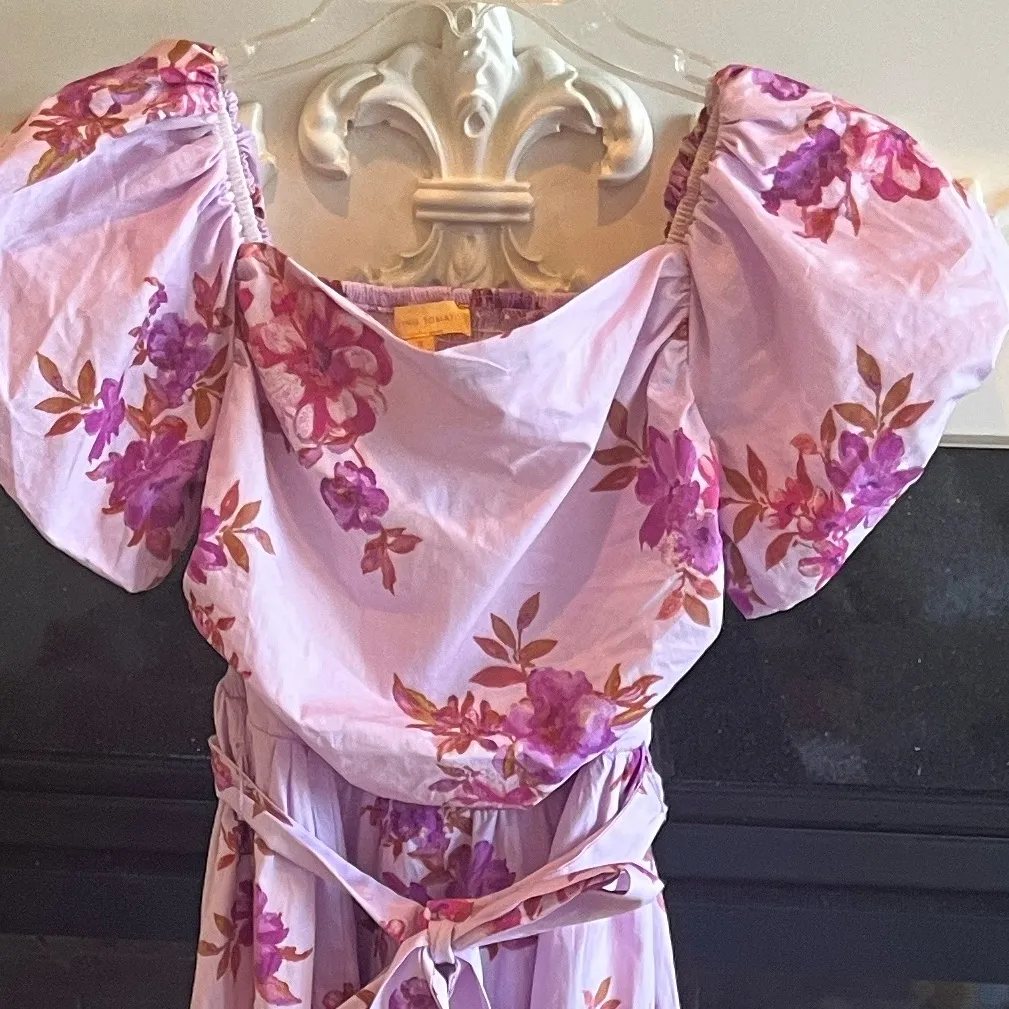 Flying Tomato Lavender Purple Floral Tie Sash Puffed Sleeve Long Dress New - Image 2