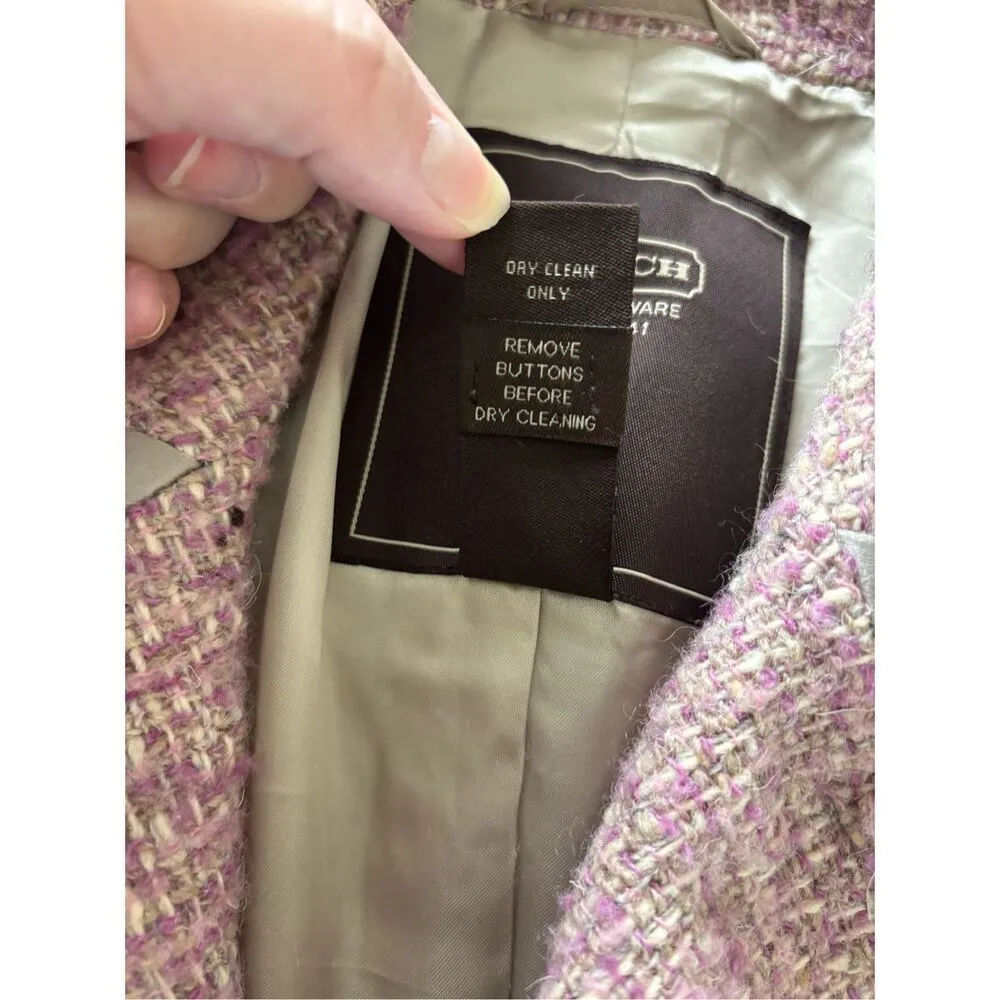 COACH SIGNATURE Pink Boucle Wool Mohair Coat Women’s Size 10 - Image 4