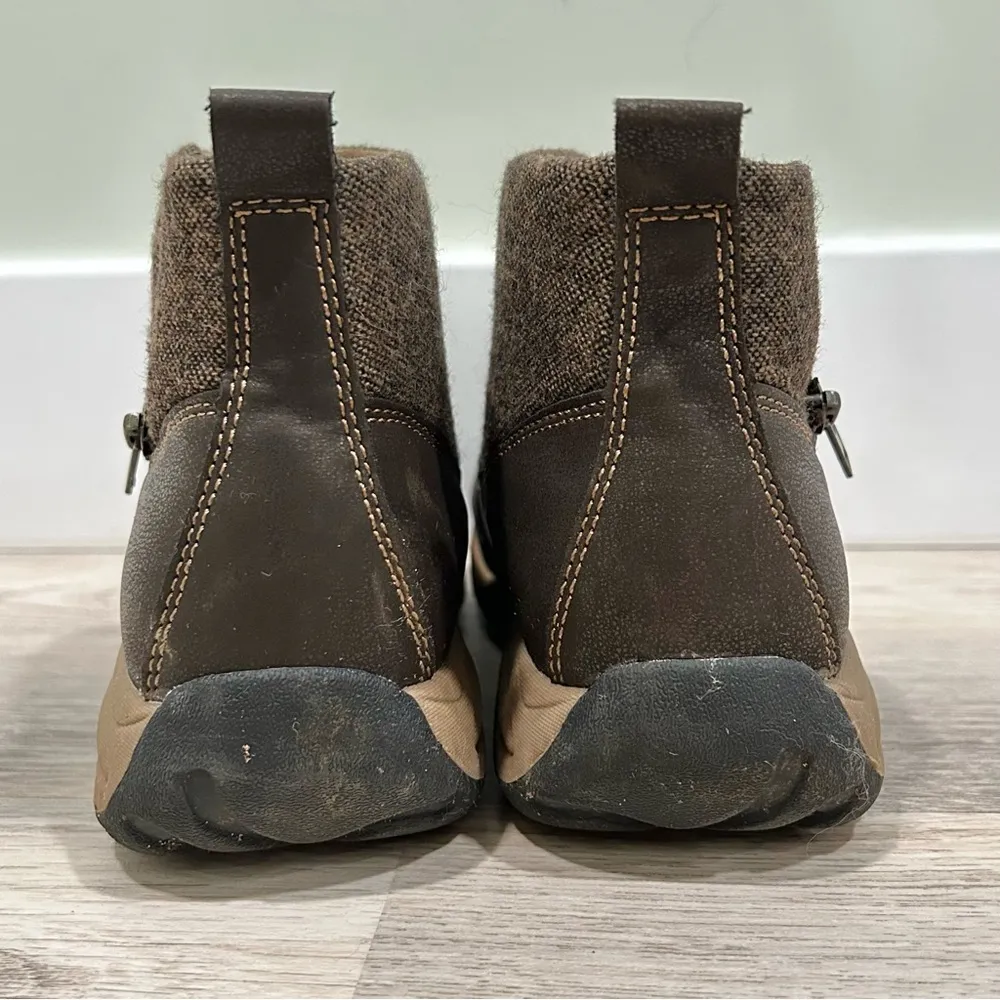 Eastland Betty Side Zip Ankle Boots Brown Faux Leather Canvas Booties Size 7 M - Image 6