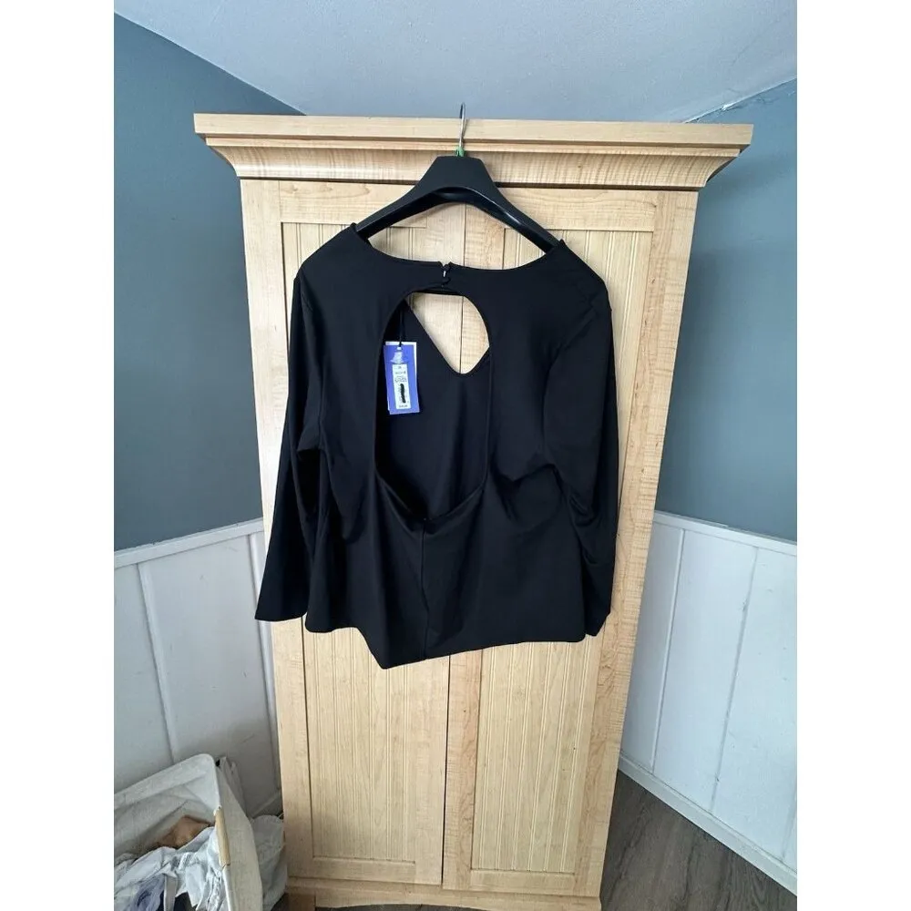 Future Collective Kahlana Barfield Brown Womens Long Sleeve Open Back Top SZ 3X Black - Image 4