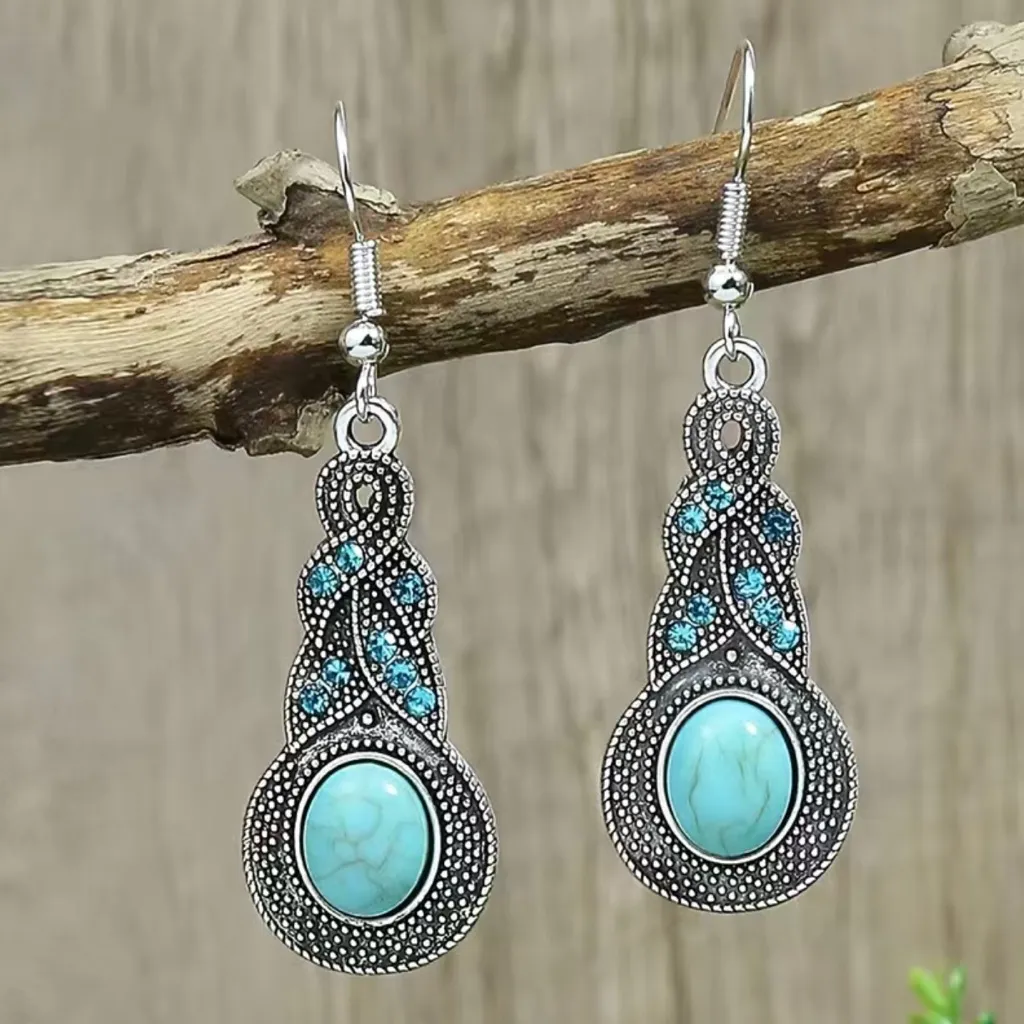 Bohemian turquoise Inlaid necklace & earrings set faux fashion jewelry‎ - Image 5