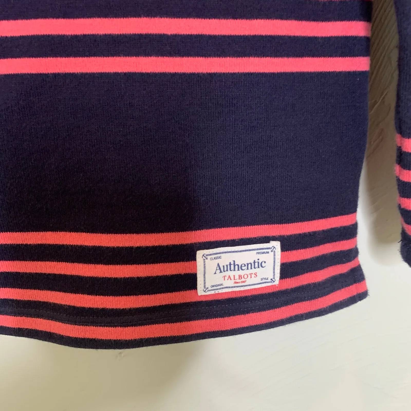 Talbots Navy Blue Pink Striped Boat Neck Knit Top Sz Small Petite - Image 8