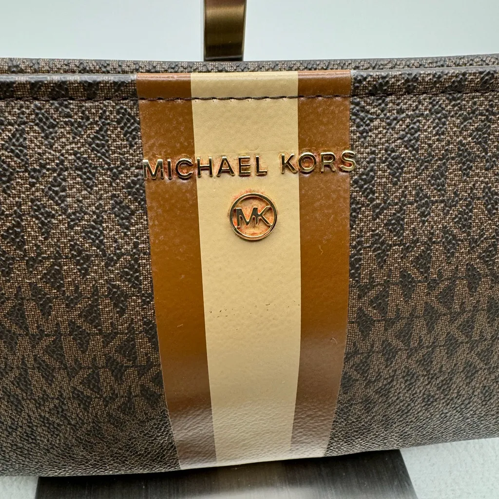 Michael Kors Brown & Tan Stripe Signature Bag Waist Fanny Pack Belt Retail $99 - Image 2