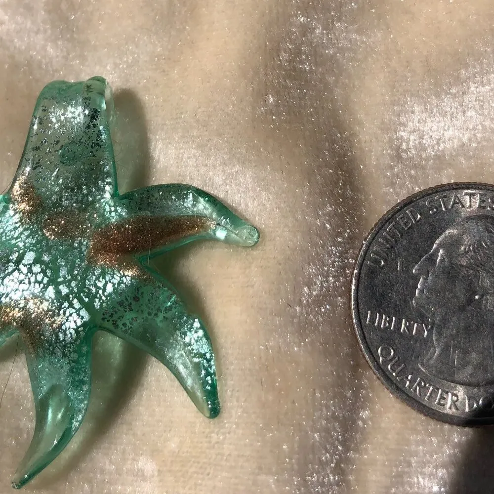 Hand Blown Artisan Glass Starfish Pendant Necklace Slide Metallic 40mm - Image 6