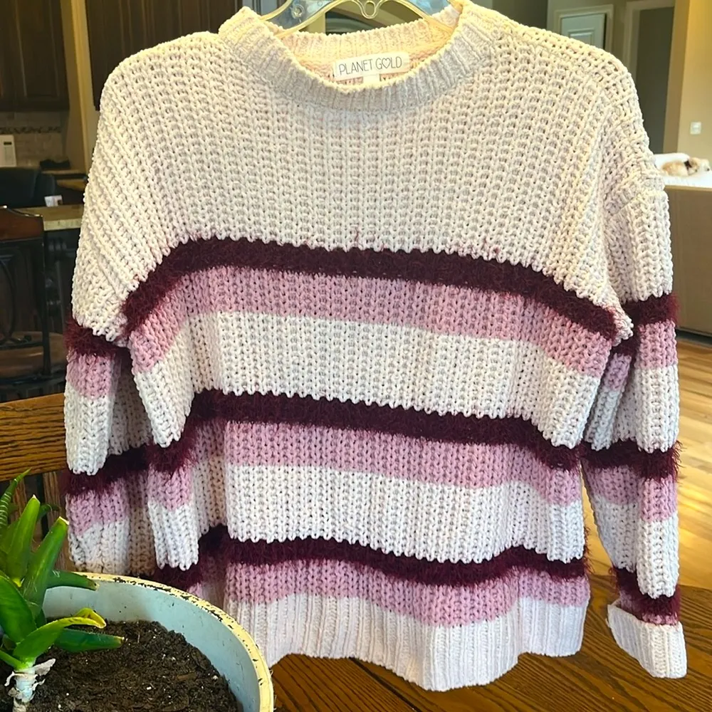 Planet Gold Pink Striped Mock Neck Sweater - Image 4