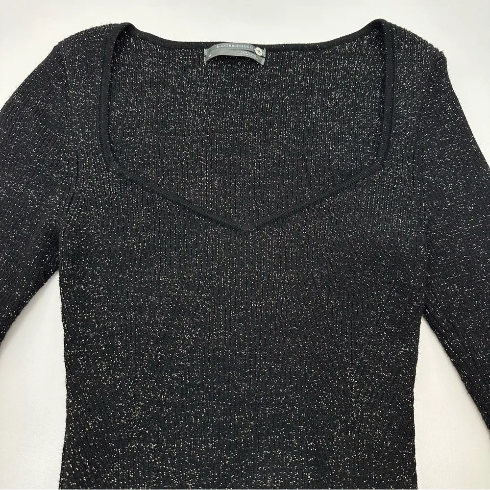 Anthropologie Sweetheart Ribbed Metallic Sweater - Image 6