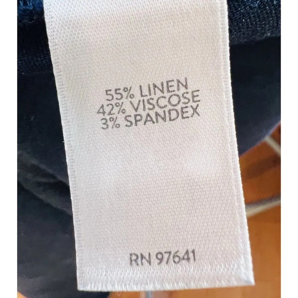 J. Jill Pants XL Tall Navy Stretch Linen Slim Leg Crop Side Zip Button Blue Size undefined - Image 7