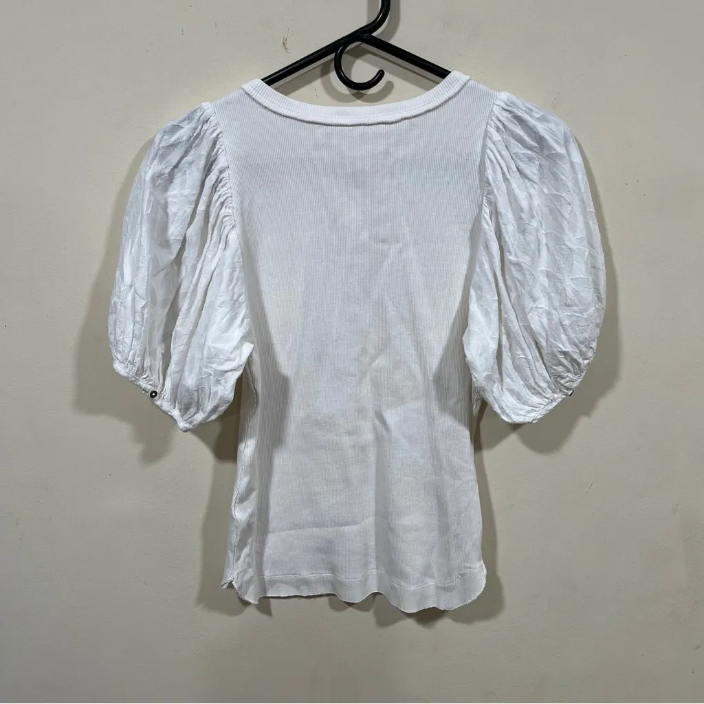 EUC Pilcro Anthropologie Bella Henley Top whit size XS bell sleeves boho - Image 7