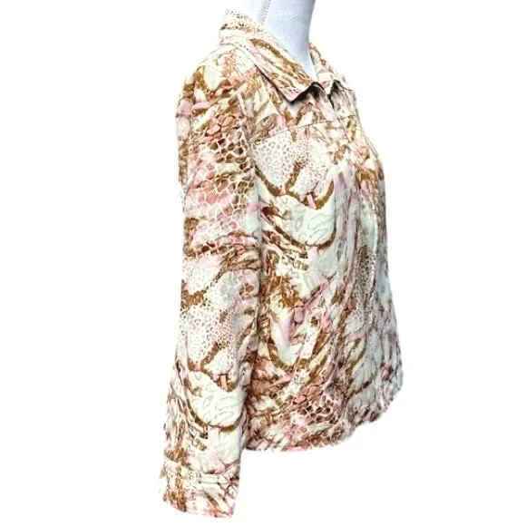 Additions by Chico's Cream, Pink & Tan Animal Print Full‎ Zip Jacket  Size M - Image 4