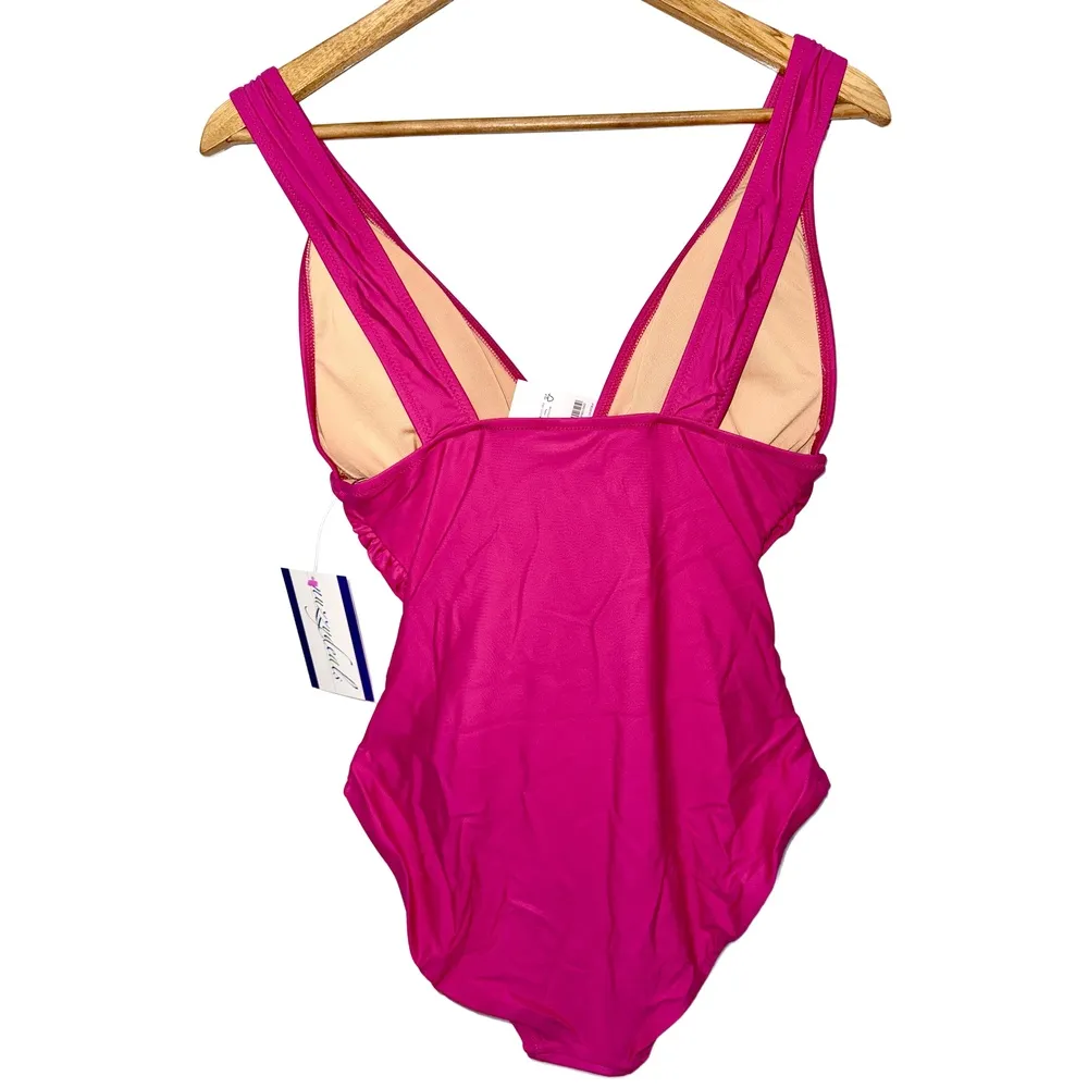 NWT J. Crew Long-Torso Ruched V-Neck One-Piece Swim Radiant Fuchsia BC116 Size 2 - Image 5