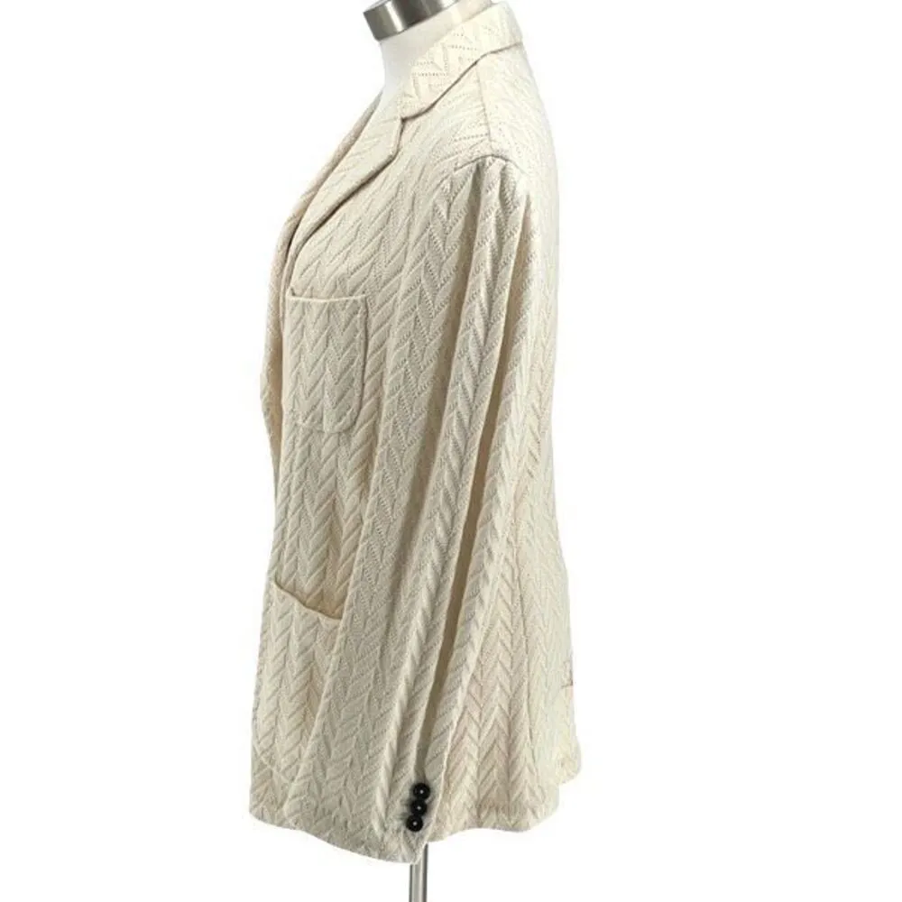 Fortela Womens Two Button Notch Lapel Long Sleeve Knit Blazer Cream Size 10 US 4 - Image 5