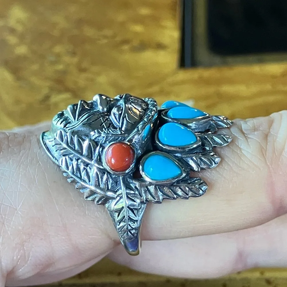Artisan Crafted Turquoise Indian Chief Ring Size 10 Blue - Image 3