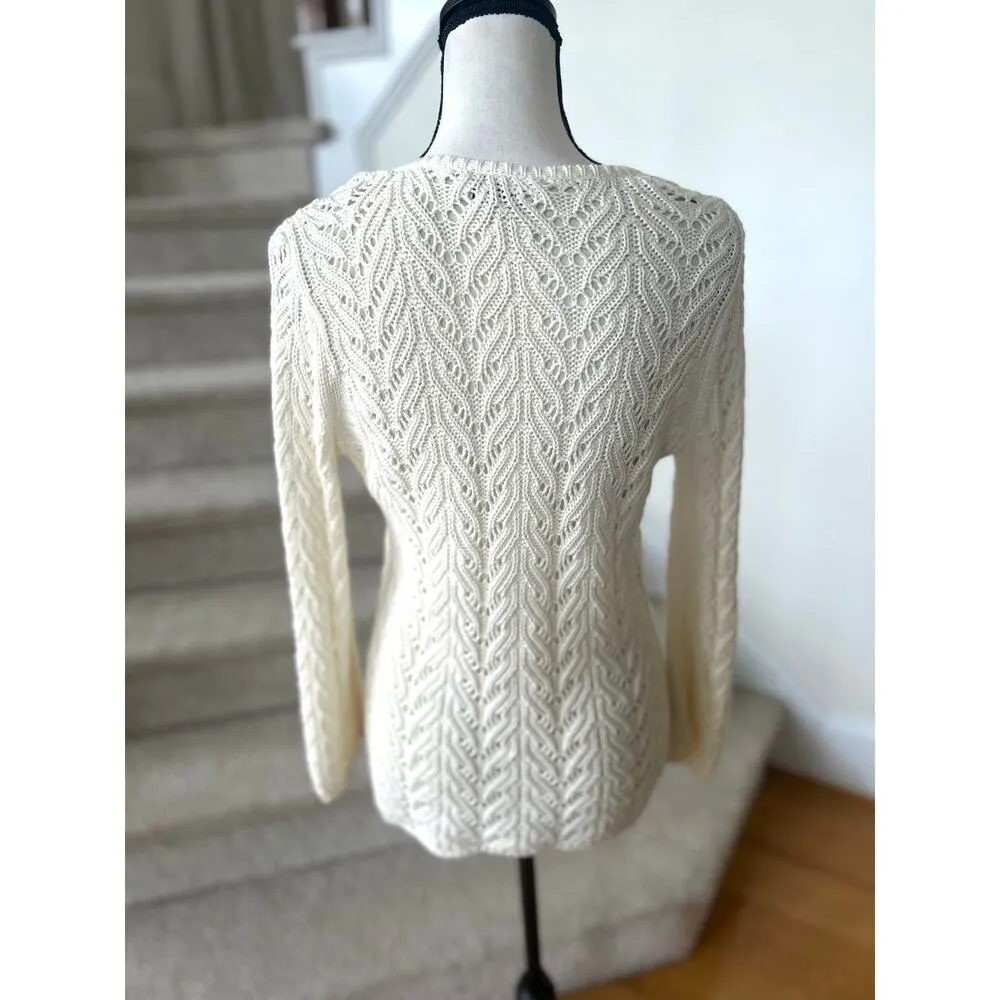 Vintage Talbots Cream White Crochet Babydoll Button Knit Sweater Y2K Cottagecore - Image 4