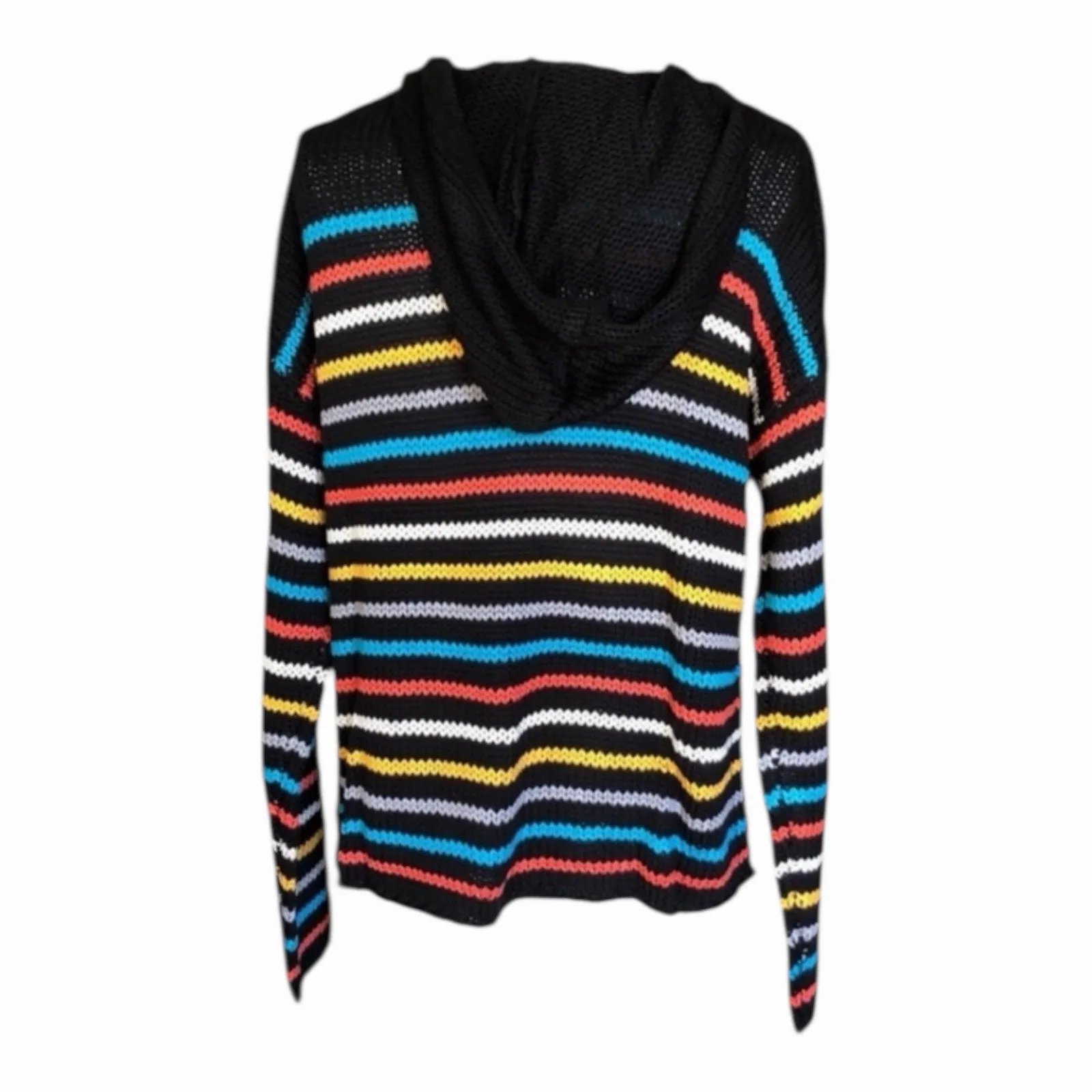 LoveStitch NWT Black Aqua Orange Stripe Kangaroo Pocket Hoodie Long Sleeve - Image 5
