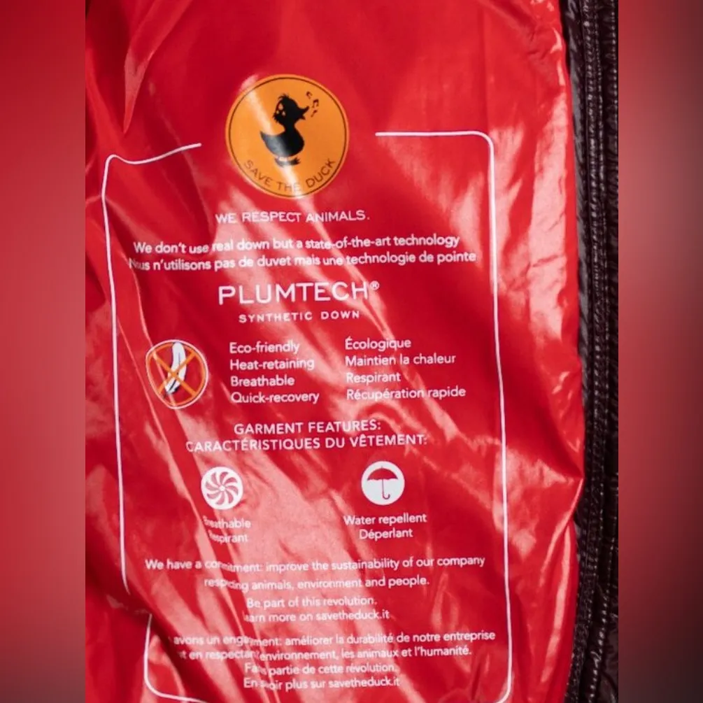 Save the Duck Short Jacket Puffer Hooded Burgundy Size L Purple Size L - Image 8