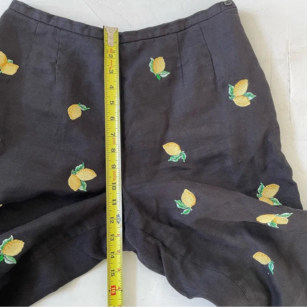 Talbots Irish Linen Petites Womens Lemon Embroidered Ankle Pants Black Sz 12 - Image 5