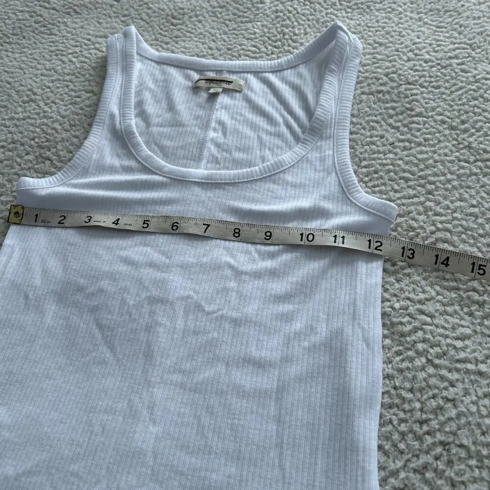 Madewell Optic White Sleeveless Scoop Neck Modal Drapey Rib Knit Tank Top Sz XS - Image 6
