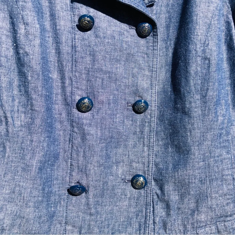 Jones NY Signature Blue Double Breasted Cotton/Linen Jacket 12 - Image 3