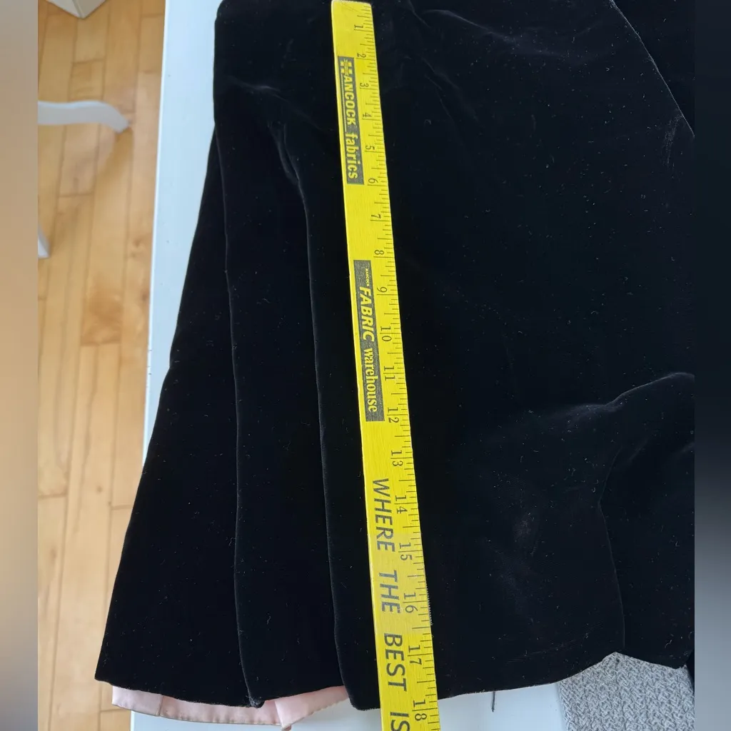 Vintage Black Velvet Tie Neck Ankle Length Dress Coat Size Small - Image 14
