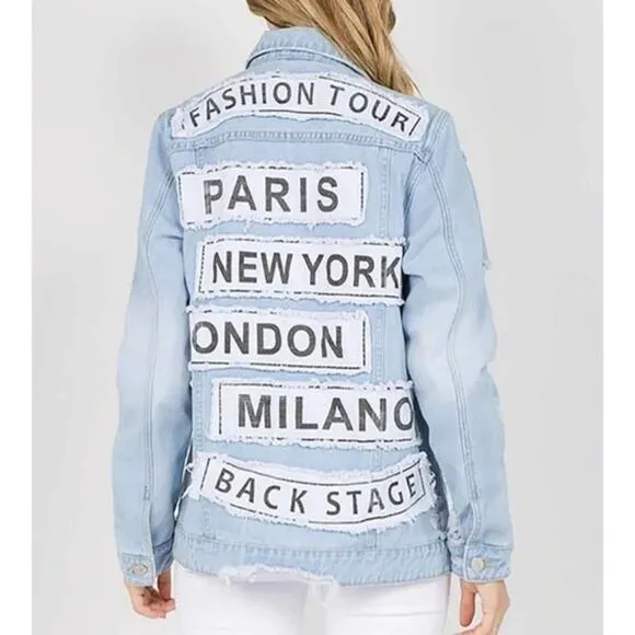 Fashion Tour Denim Jacket in Light/Medium Wash American Bazi - Image 2
