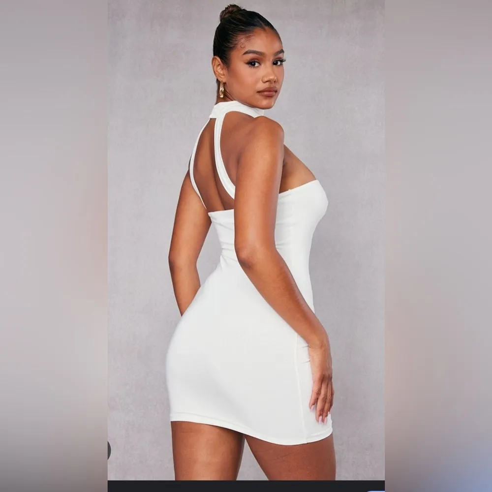 PrettyLittleThing White choker neck Mini Dress - Image 2