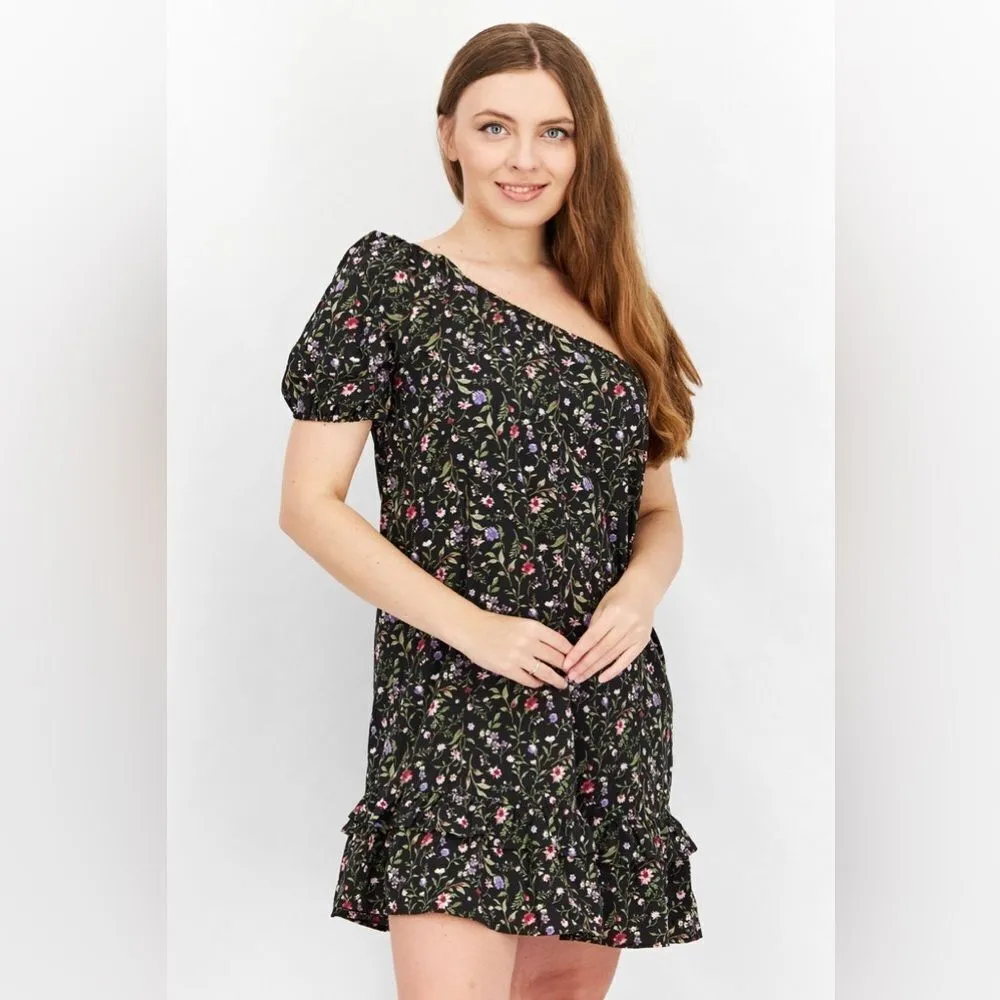 NWOT French Grey one shoulder floral dress - Med - Image 2