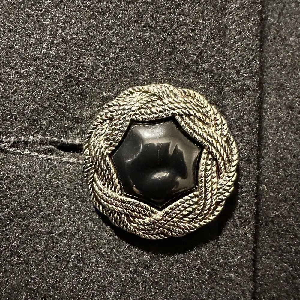 Womens Vtg Stephanie Mathews Wool Coat Velvet Trim /Big Buttons Coat Size 2x Black - Image 3