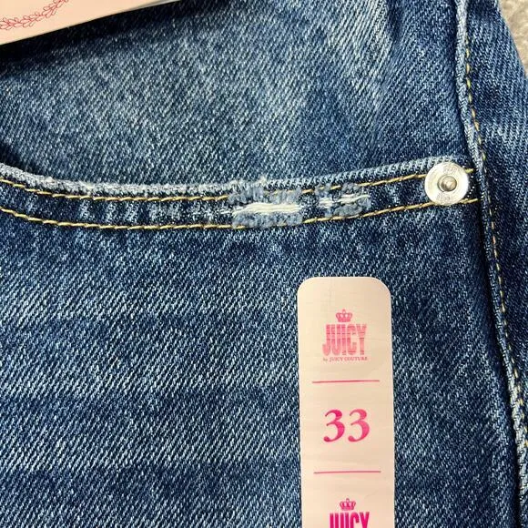 Juicy Couture‎ Anna Relaxed Jean Shorts Sz 33" Cutoffs Shorties Heart Patch NEW! - Image 10