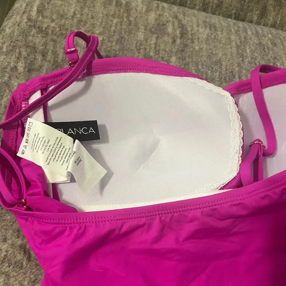 LA BLANCA Island Goddess Bandeau Mio One-Piece Swimsuit new size 8 pink - Image 8