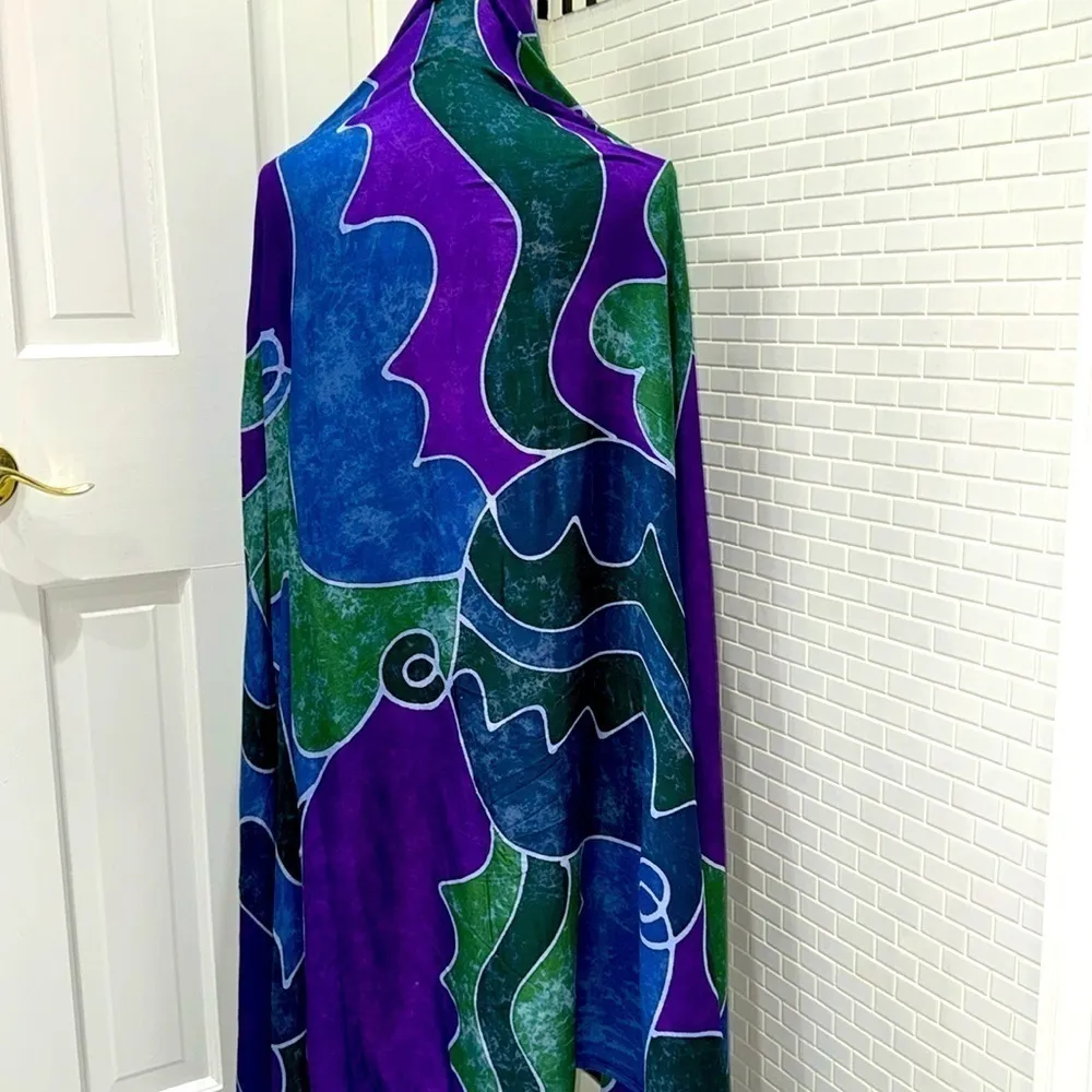 Made in Bali rayon Shawl/wrap. Blue/Green/purple. Fringe. Size 42”by56”. NWOT. Purple - Image 2