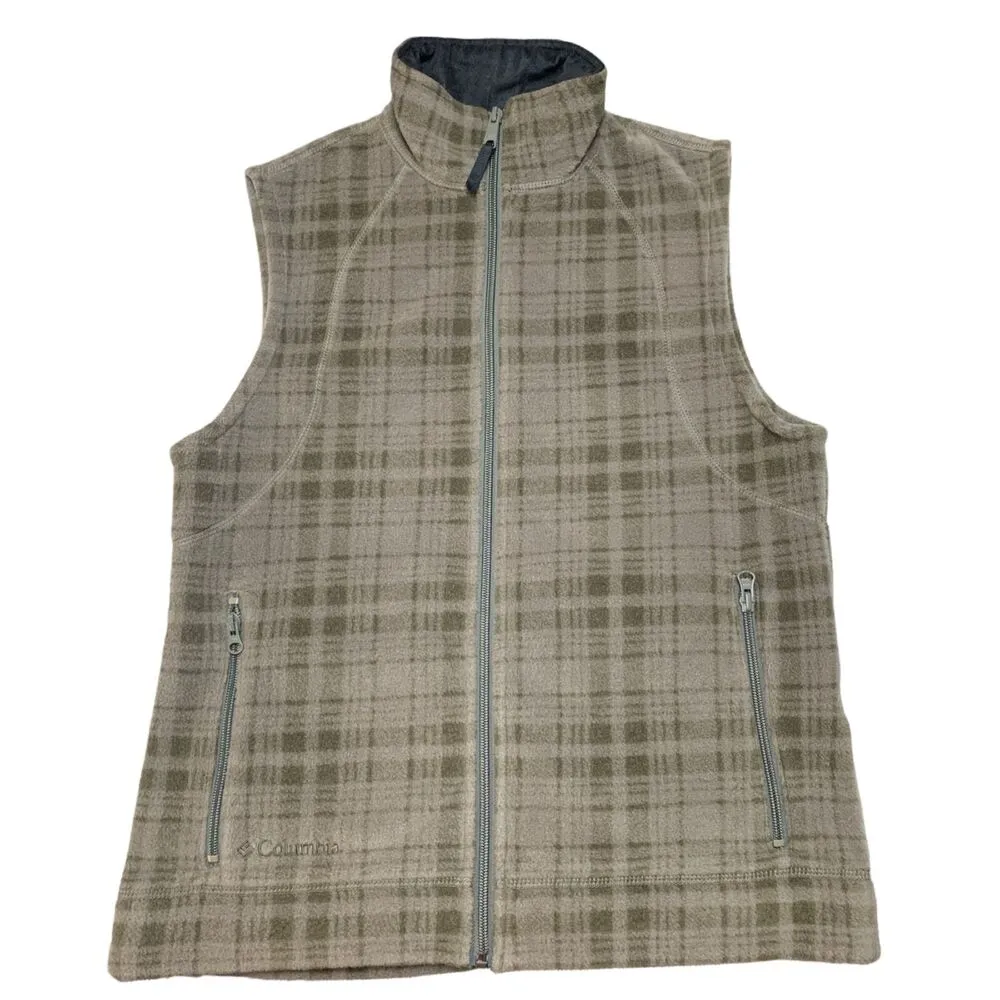Columbia Womens Fleece Vest Full Zip Plaid Outdoor Adventure Winter Green Small - Image 10