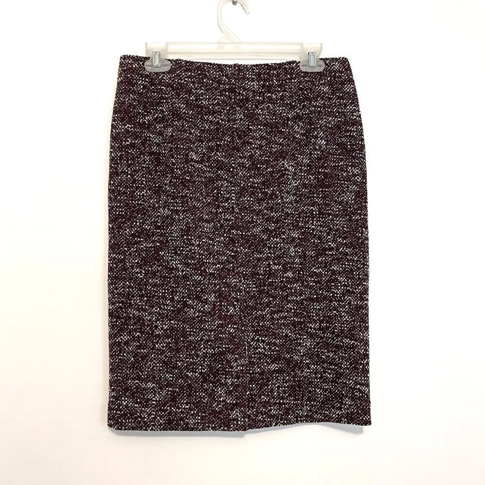 ANN TAYLOR Factory Burgundy Maroon or Plum White Tweed Work Pull On Pencil Skirt - Image 9